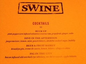 Swine Cocktail List